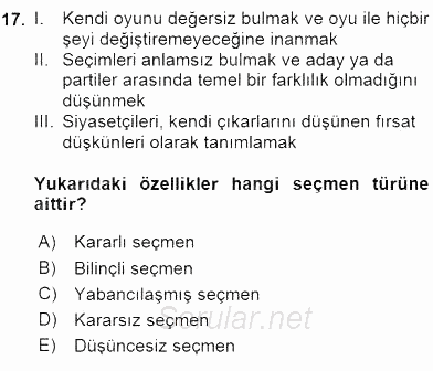 Siyasal İletişim 2016 - 2017 Dönem Sonu Sınavı 17.Soru