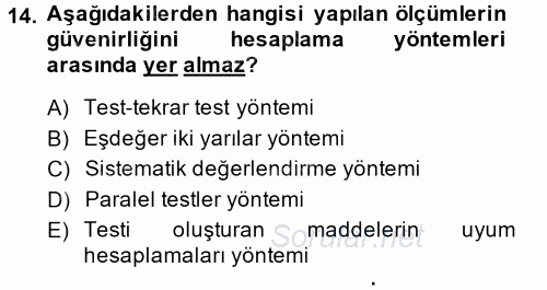 Ölçme Ve Değerlendirme 2014 - 2015 Ara Sınavı 14.Soru