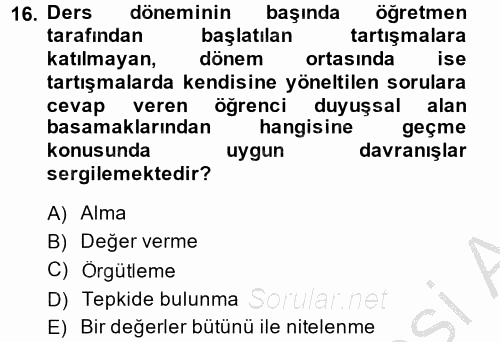 Ölçme Ve Değerlendirme 2014 - 2015 Ara Sınavı 16.Soru