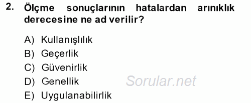 Ölçme Ve Değerlendirme 2014 - 2015 Ara Sınavı 2.Soru
