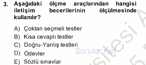 Ölçme Ve Değerlendirme 2014 - 2015 Ara Sınavı 3.Soru