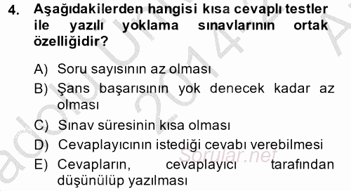 Ölçme Ve Değerlendirme 2014 - 2015 Ara Sınavı 4.Soru