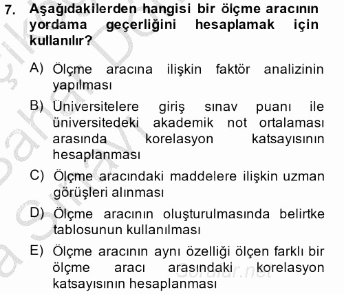 Ölçme Ve Değerlendirme 2014 - 2015 Ara Sınavı 7.Soru