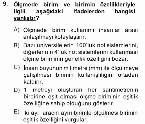 Ölçme Ve Değerlendirme 2014 - 2015 Ara Sınavı 9.Soru