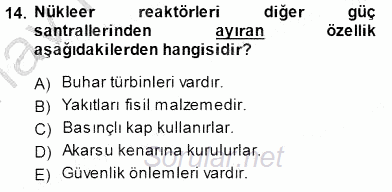 Elektrik Enerjisi Üretimi 2014 - 2015 Ara Sınavı 14.Soru