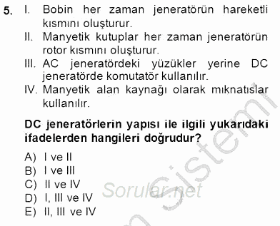 Elektrik Enerjisi Üretimi 2014 - 2015 Ara Sınavı 5.Soru