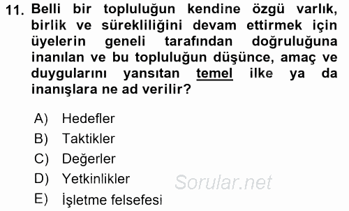 Stratejik Yönetim 1 2017 - 2018 Ara Sınavı 11.Soru