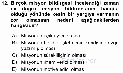 Stratejik Yönetim 1 2017 - 2018 Ara Sınavı 12.Soru