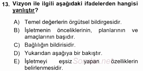 Stratejik Yönetim 1 2017 - 2018 Ara Sınavı 13.Soru