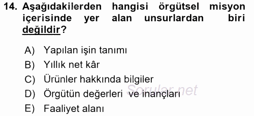Stratejik Yönetim 1 2017 - 2018 Ara Sınavı 14.Soru