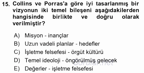 Stratejik Yönetim 1 2017 - 2018 Ara Sınavı 15.Soru