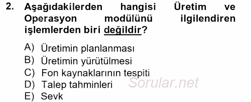 Muhasebede Bilgi Yönetimi 2012 - 2013 Dönem Sonu Sınavı 2.Soru