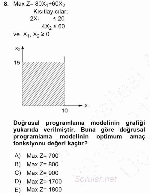 Yöneylem Araştırması 1 2016 - 2017 3 Ders Sınavı 8.Soru