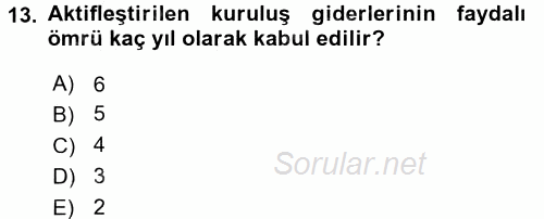 Muhasebe Uygulamaları 2016 - 2017 Ara Sınavı 13.Soru