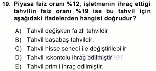 Muhasebe Uygulamaları 2016 - 2017 Ara Sınavı 19.Soru