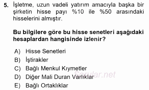 Muhasebe Uygulamaları 2016 - 2017 Ara Sınavı 5.Soru