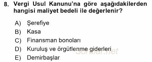 Muhasebe Uygulamaları 2016 - 2017 Ara Sınavı 8.Soru