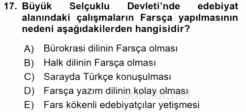 Büyük Selçuklu Tarihi 2015 - 2016 Dönem Sonu Sınavı 17.Soru