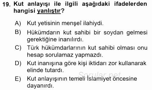 Büyük Selçuklu Tarihi 2015 - 2016 Dönem Sonu Sınavı 19.Soru