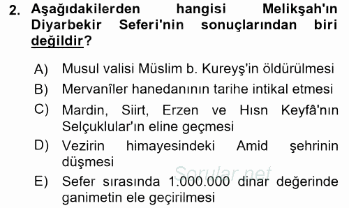 Büyük Selçuklu Tarihi 2015 - 2016 Dönem Sonu Sınavı 2.Soru