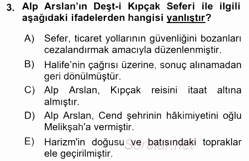 Büyük Selçuklu Tarihi 2015 - 2016 Dönem Sonu Sınavı 3.Soru