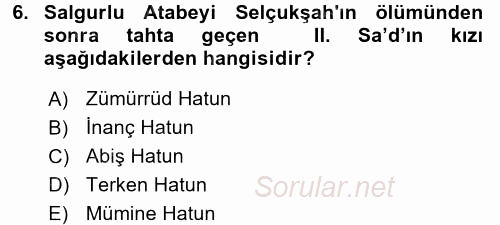 Büyük Selçuklu Tarihi 2015 - 2016 Dönem Sonu Sınavı 6.Soru
