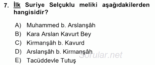 Büyük Selçuklu Tarihi 2015 - 2016 Dönem Sonu Sınavı 7.Soru