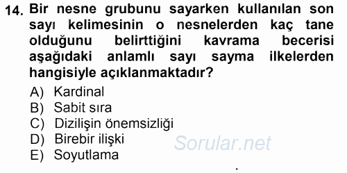 Okulöncesinde Matematik Eğitimi 2012 - 2013 Ara Sınavı 14.Soru