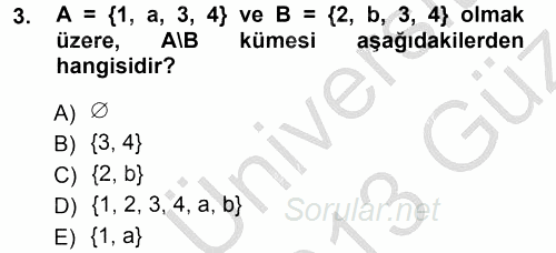 Okulöncesinde Matematik Eğitimi 2012 - 2013 Ara Sınavı 3.Soru