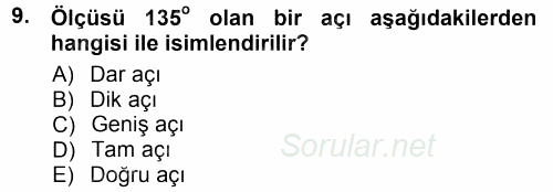 Okulöncesinde Matematik Eğitimi 2012 - 2013 Ara Sınavı 9.Soru