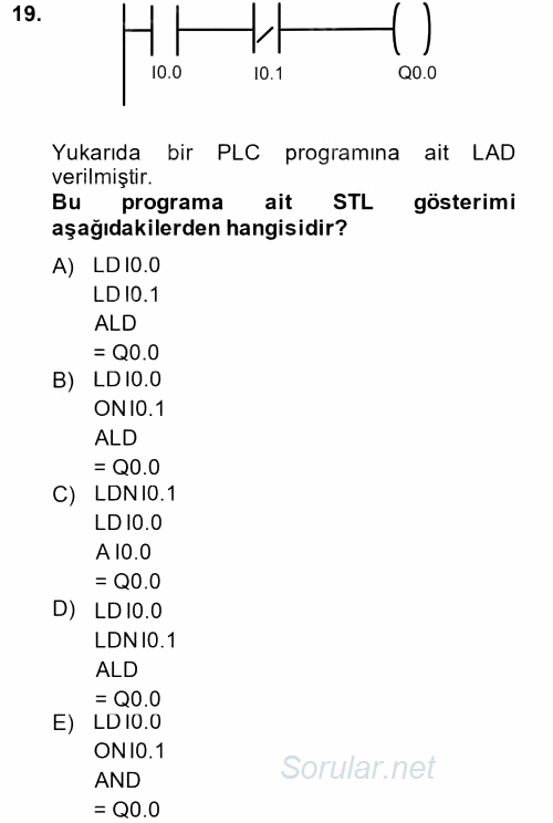 Elektromekanik Kumanda Sistemleri 2014 - 2015 Tek Ders Sınavı 19.Soru