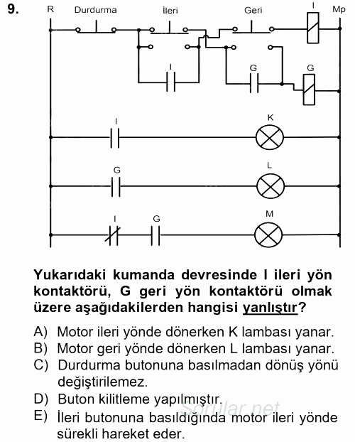 Elektromekanik Kumanda Sistemleri 2014 - 2015 Tek Ders Sınavı 9.Soru