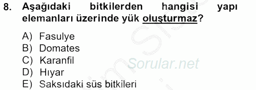 Örtü Altı Üretim Sistemleri 2012 - 2013 Ara Sınavı 8.Soru