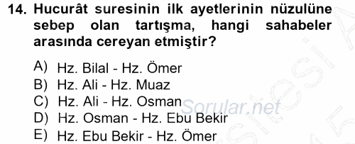 Tefsir 2014 - 2015 Ara Sınavı 14.Soru
