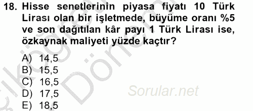 Finansal Yönetim 2 2012 - 2013 Ara Sınavı 18.Soru