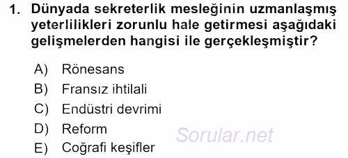 Yönetici Asistanlığı 2015 - 2016 Tek Ders Sınavı 1.Soru