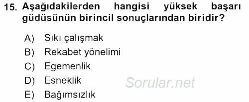 Yönetici Asistanlığı 2015 - 2016 Tek Ders Sınavı 15.Soru