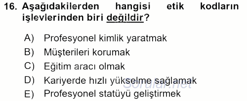 Yönetici Asistanlığı 2015 - 2016 Tek Ders Sınavı 16.Soru