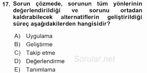 Yönetici Asistanlığı 2015 - 2016 Tek Ders Sınavı 17.Soru