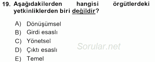 Yönetici Asistanlığı 2015 - 2016 Tek Ders Sınavı 19.Soru
