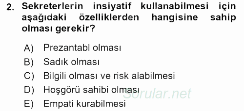 Yönetici Asistanlığı 2015 - 2016 Tek Ders Sınavı 2.Soru