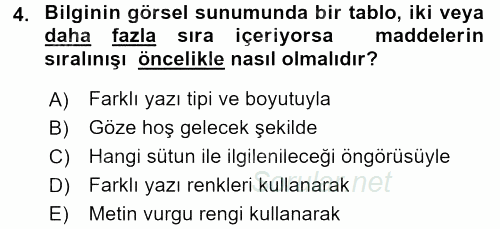 Yönetici Asistanlığı 2015 - 2016 Tek Ders Sınavı 4.Soru