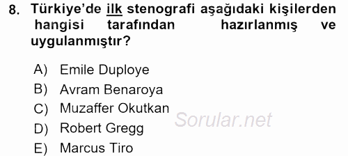 Yönetici Asistanlığı 2015 - 2016 Tek Ders Sınavı 8.Soru