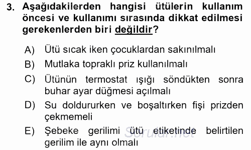 Ev Teknolojisi 2017 - 2018 Dönem Sonu Sınavı 3.Soru