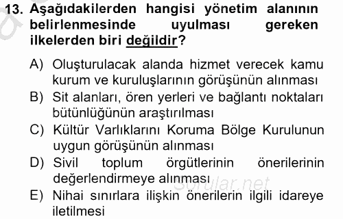 Arkeolojik Alan Yönetimi 2014 - 2015 Ara Sınavı 13.Soru