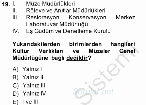 Arkeolojik Alan Yönetimi 2014 - 2015 Ara Sınavı 19.Soru