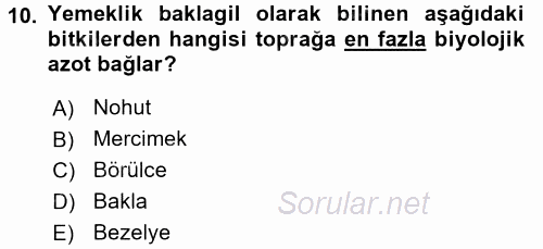 Tarla Bitkileri 1 2016 - 2017 3 Ders Sınavı 10.Soru