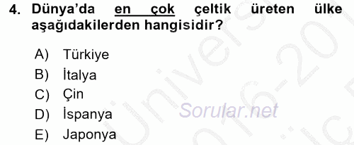 Tarla Bitkileri 1 2016 - 2017 3 Ders Sınavı 4.Soru