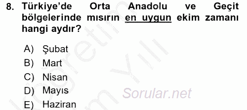 Tarla Bitkileri 1 2016 - 2017 3 Ders Sınavı 8.Soru