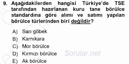 Tarla Bitkileri 1 2016 - 2017 3 Ders Sınavı 9.Soru